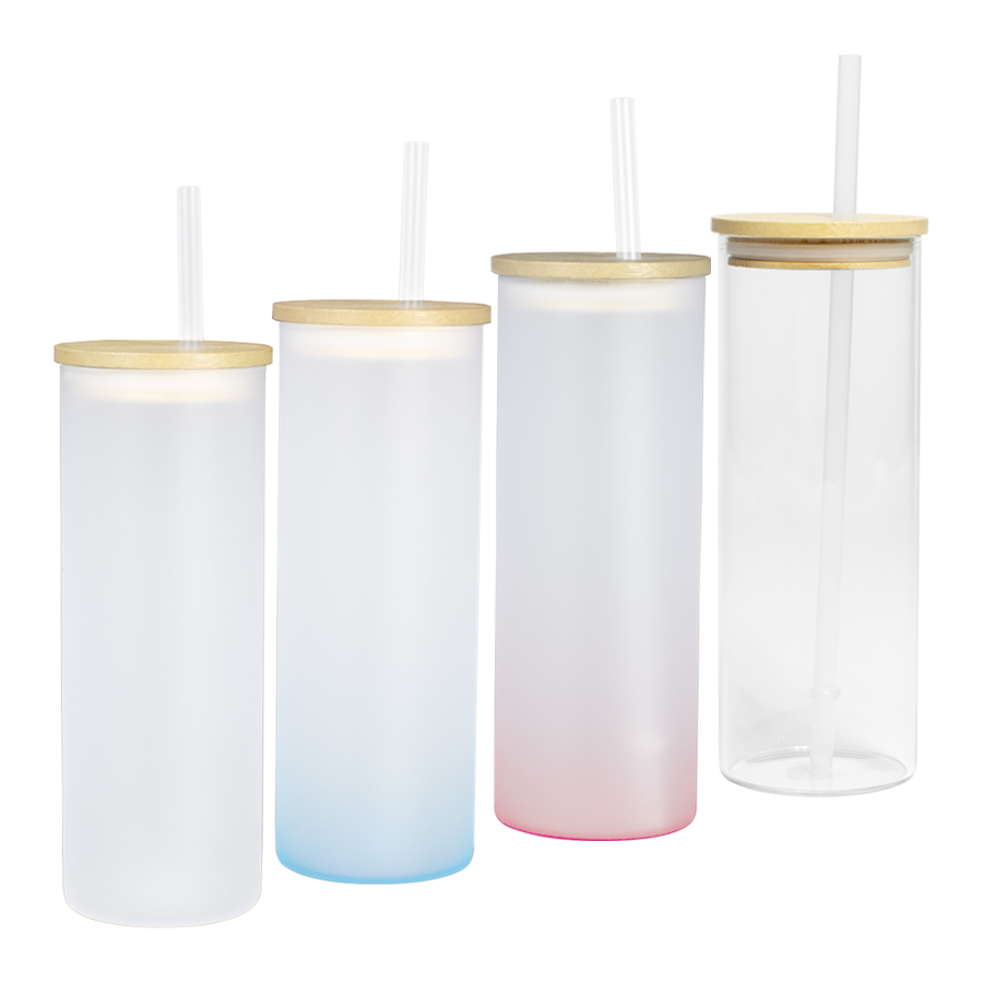Botella Vidrio Borosilicato Sublimación, Tapa Bamboo 500Cc