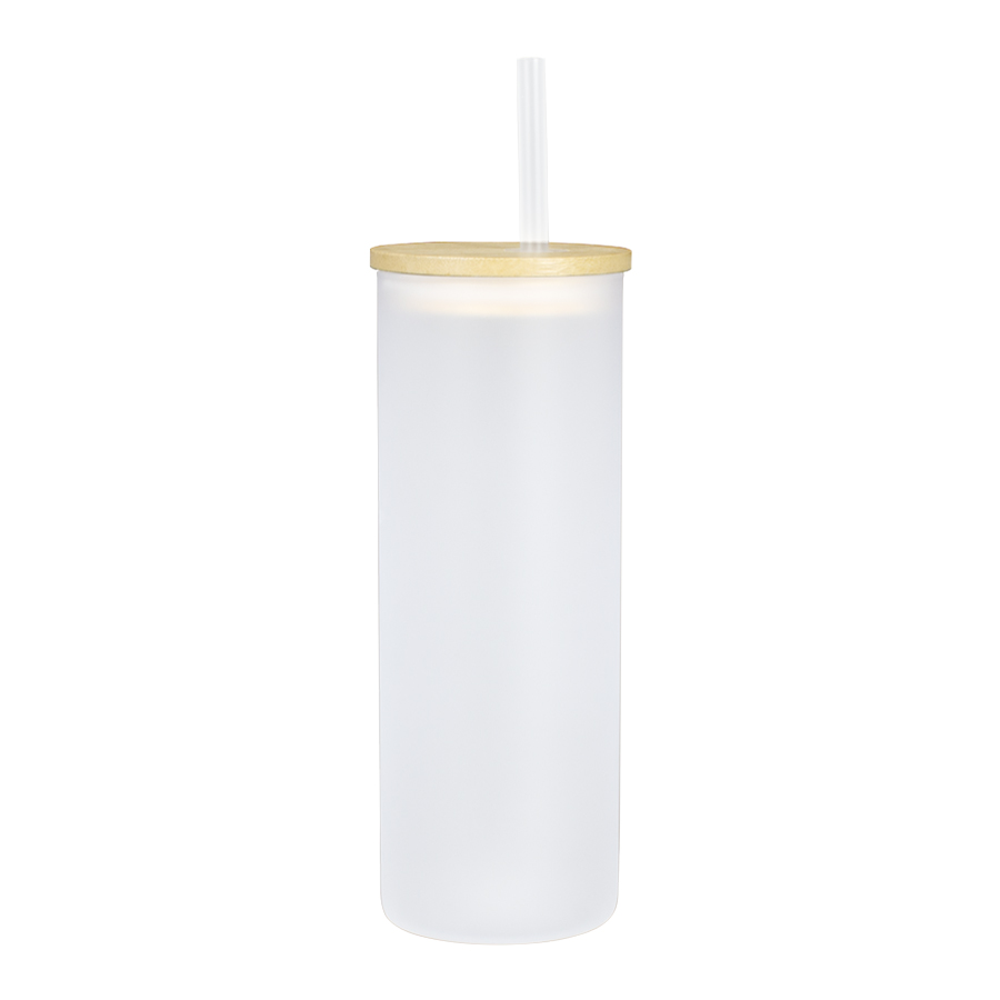 Botella Vidrio Borosilicato Sublimación, Tapa Bamboo 500Cc